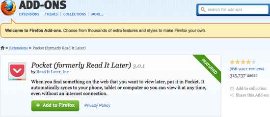 Pocket is a Browser Addon Read It Later Service
