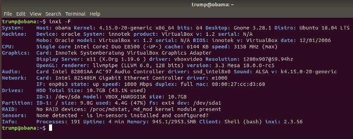 Ubuntu 18.04 Inxi Output